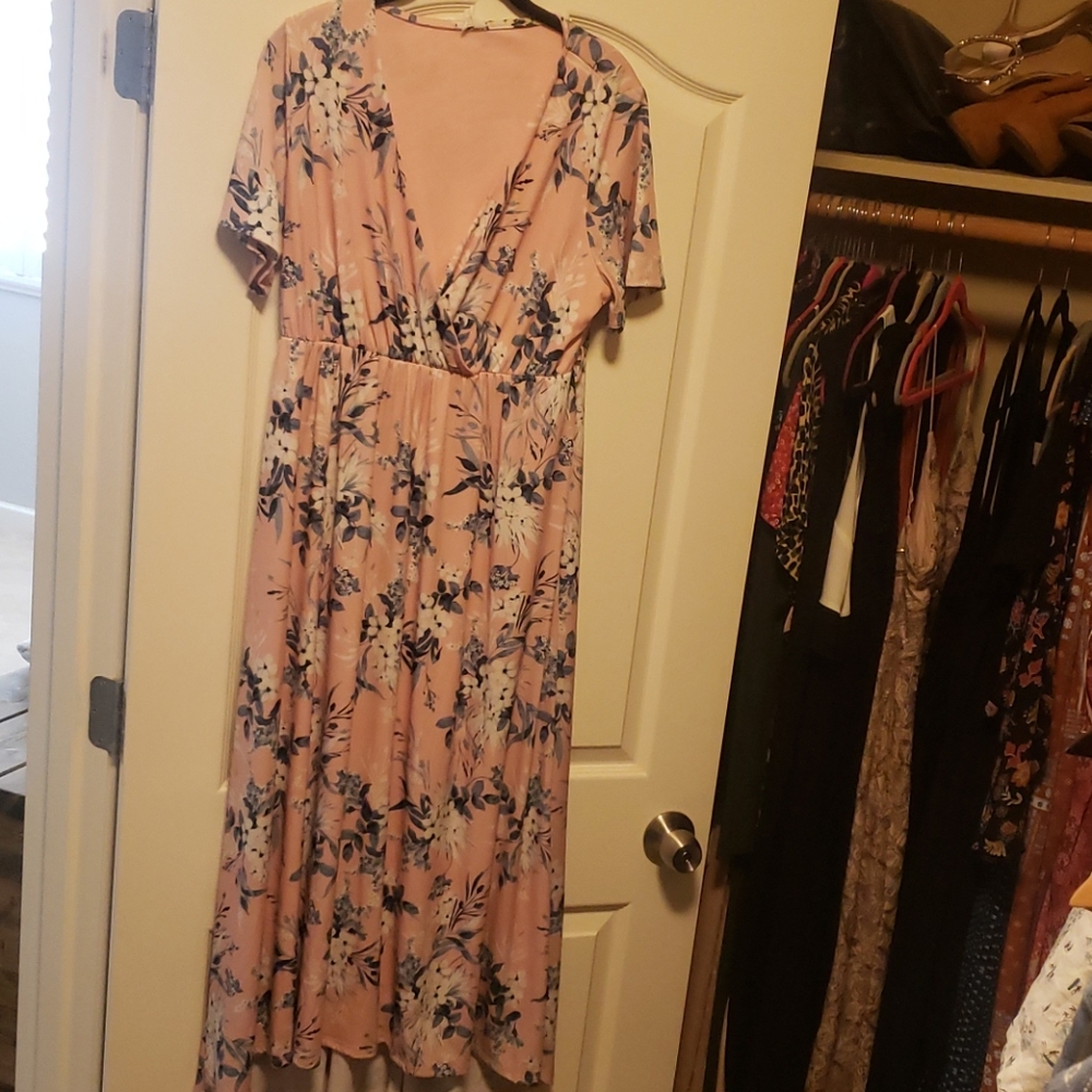 Pink blush maternity dress with floral print